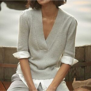 Brochu Walker Lucie cotton cashmere layered look v-neck sweater NWOT